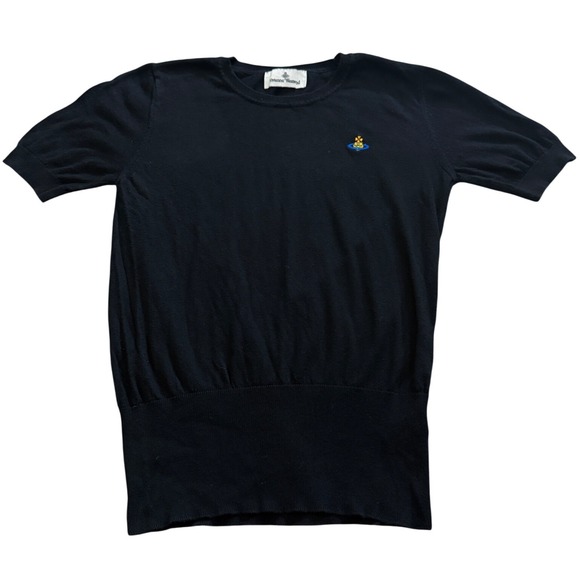 Vivienne Westwood Sweaters - Vivienne Westwood Bea Knit Top Indigo Navy Wool Silk Orb Logo Short Sleeve L